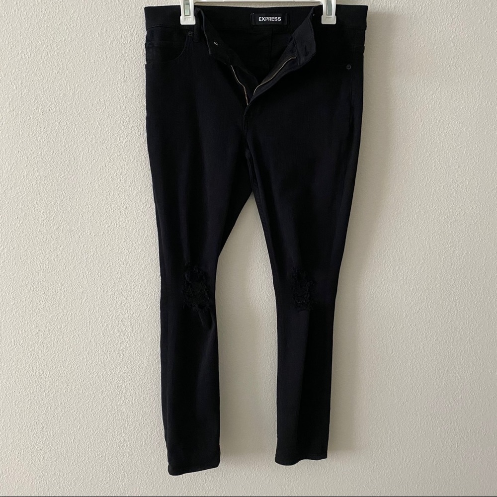 Express Jeans- Black ripped jeans- PETITE